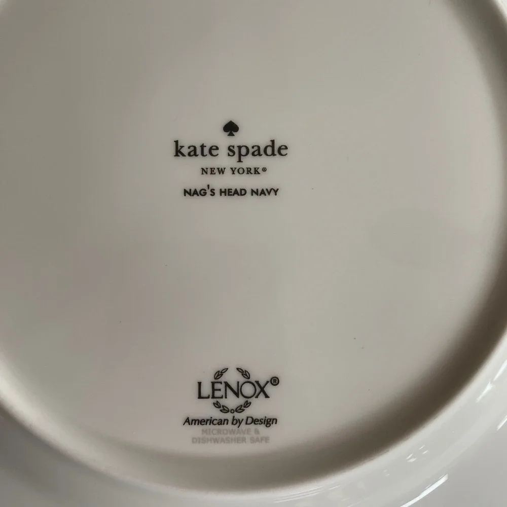 Kate Spade Lenox Rutherford Circle Yellow Nag's Head Navy Accent Plate Set of 4